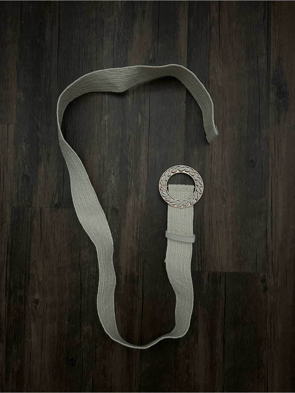 Woven Elastic Circle-Buckle Waist Belt in Light Beige